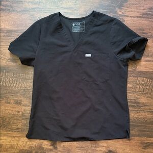 FIGS Men’s Black V-Neck Scrub Top with Chest Pocket